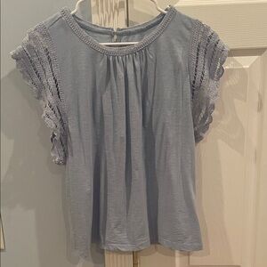 LOFT Light Blue Lace Trim Blouse